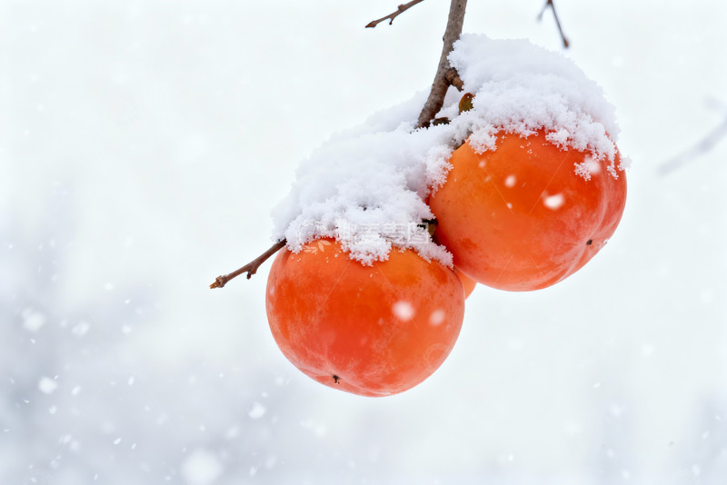高清大图下载【趣麦麦图】雪压红柿冬日果实特写素材0