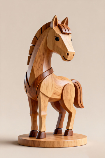 木雕生肖马摆件