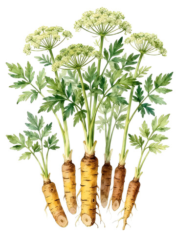 水彩风格当归植物插画