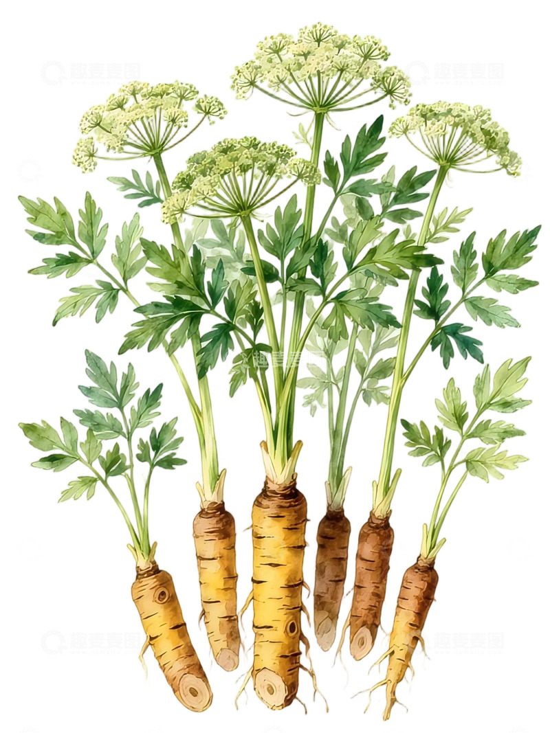 高清大图下载【趣麦麦图】-水彩风格当归植物插画