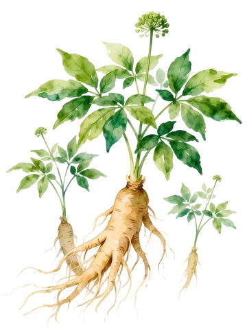 水彩人参植物插画设计素材