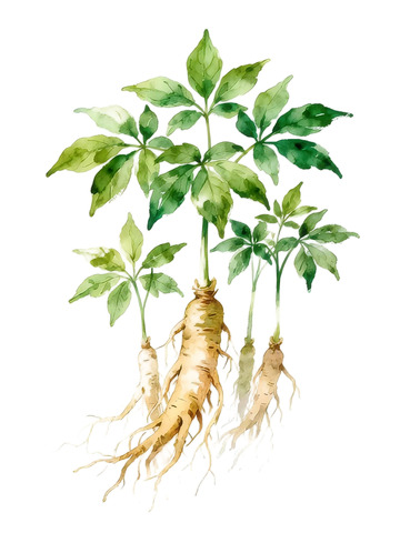 水彩人参植物插画素材