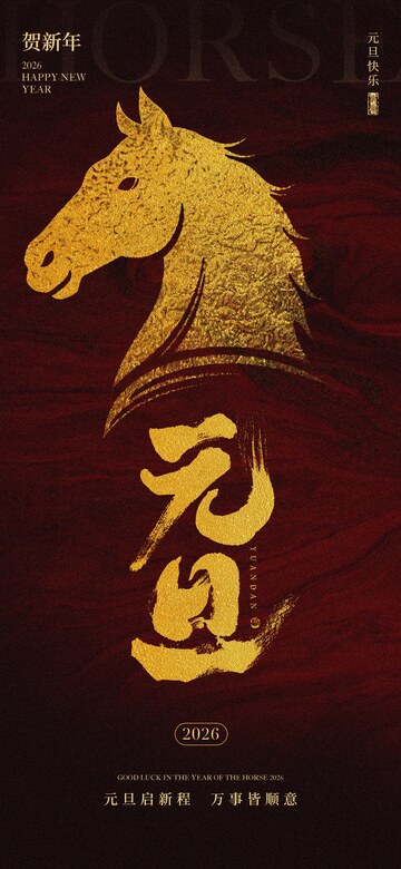 金色马年新年祝福海报设计