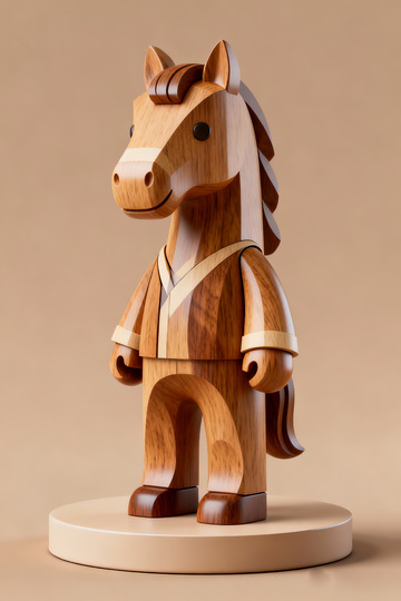 木雕生肖马手办