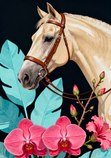 马与植物艺术插画