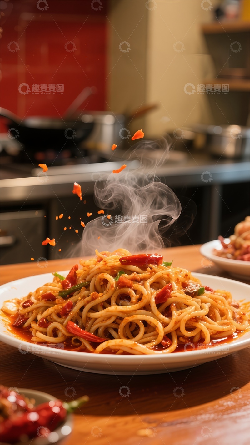 高清大图下载【趣麦麦图】热气腾腾辣味意面美食摄影