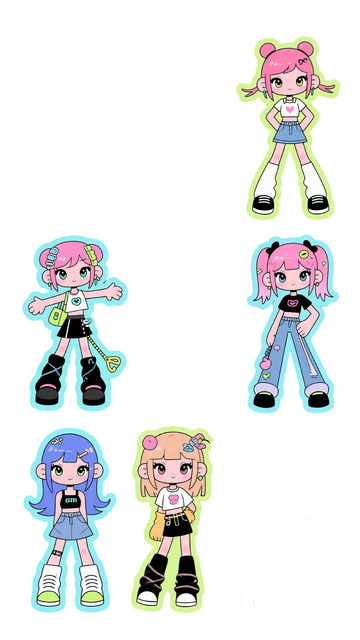 卡通少女贴纸设计素材