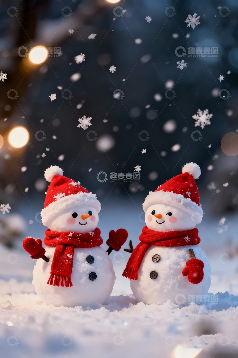 高清大图下载【趣麦麦图】-戴着红色帽子和围巾的雪人
