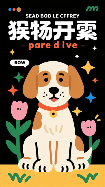 卡通狗欢乐插画