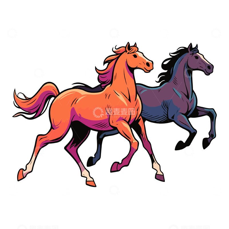 源文件下载【趣麦麦图】卡通马匹奔跑插画