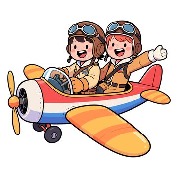 开飞机的小孩卡通人物插画6