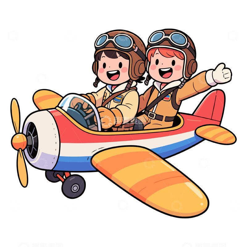 源文件下载【趣麦麦图】-开飞机的小孩卡通人物插画6