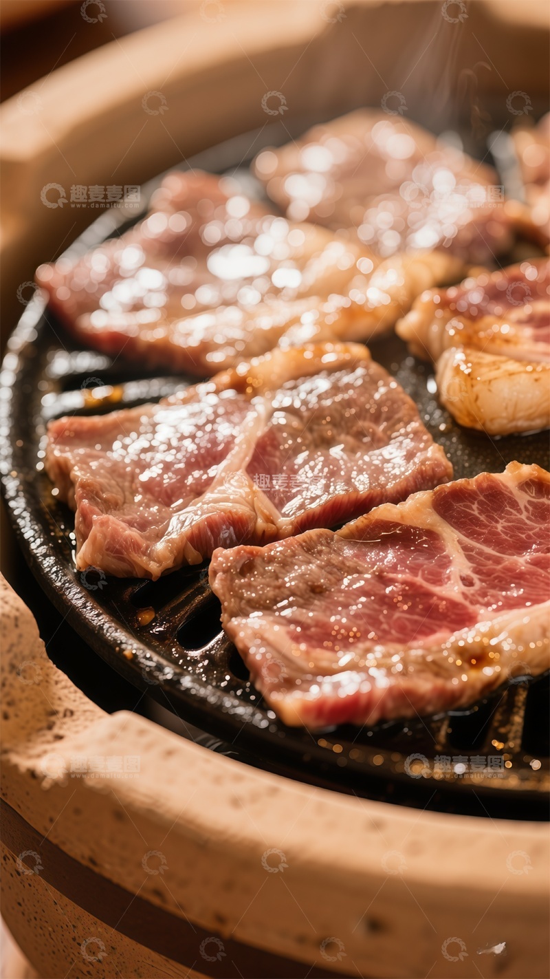 高清大图下载【趣麦麦图】烤肉美食烤盘热气腾腾