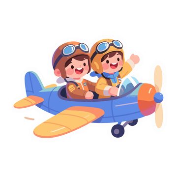 开飞机的小孩卡通人物插画8