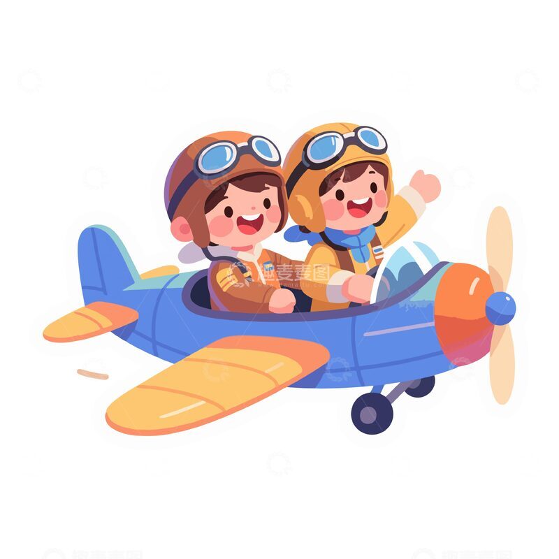 源文件下载【趣麦麦图】-开飞机的小孩卡通人物插画8