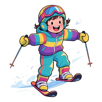 卡通滑雪小孩插画