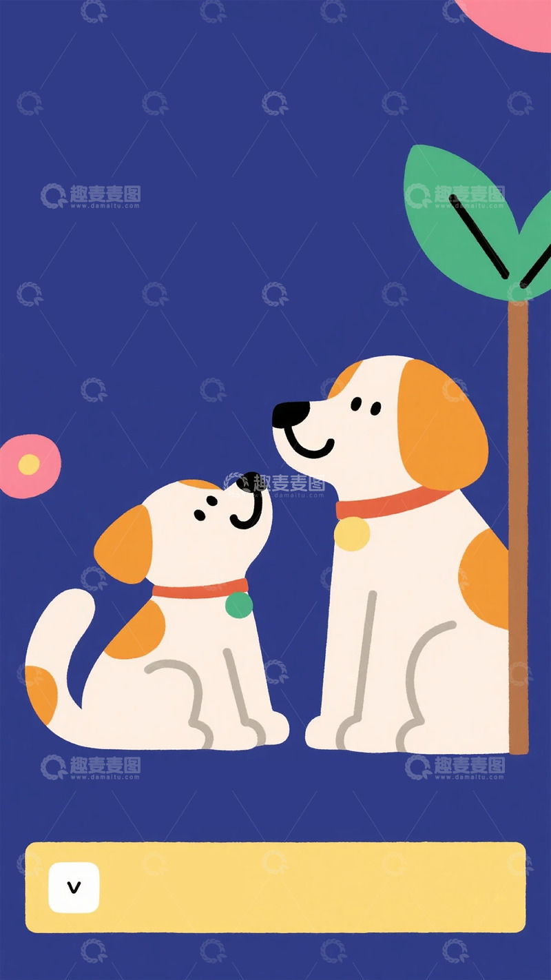 高清大图下载【趣麦麦图】卡通风两只狗狗插画壁纸