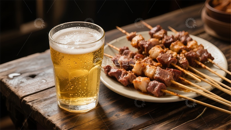 高清大图下载【趣麦麦图】啤酒烤肉美食摄影图片