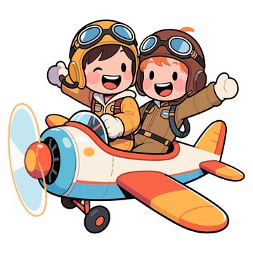 开飞机的小孩卡通人物插画5