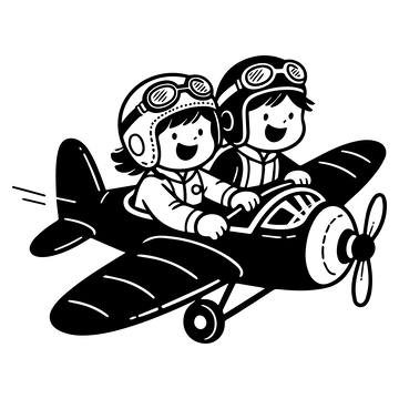 开飞机的小孩卡通人物插画3
