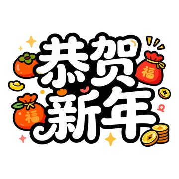 卡通风格新年祝福艺术字设计