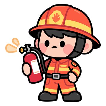 卡通消防员灭火形象