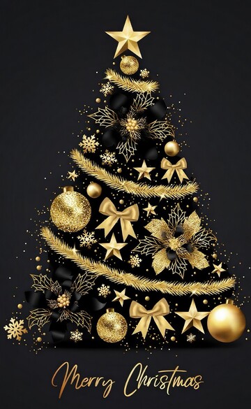 黑金色圣诞树节日装饰设计素材