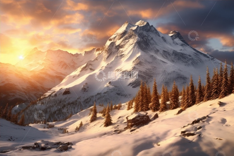 高清大图下载【趣麦麦图】冬季远山松树林