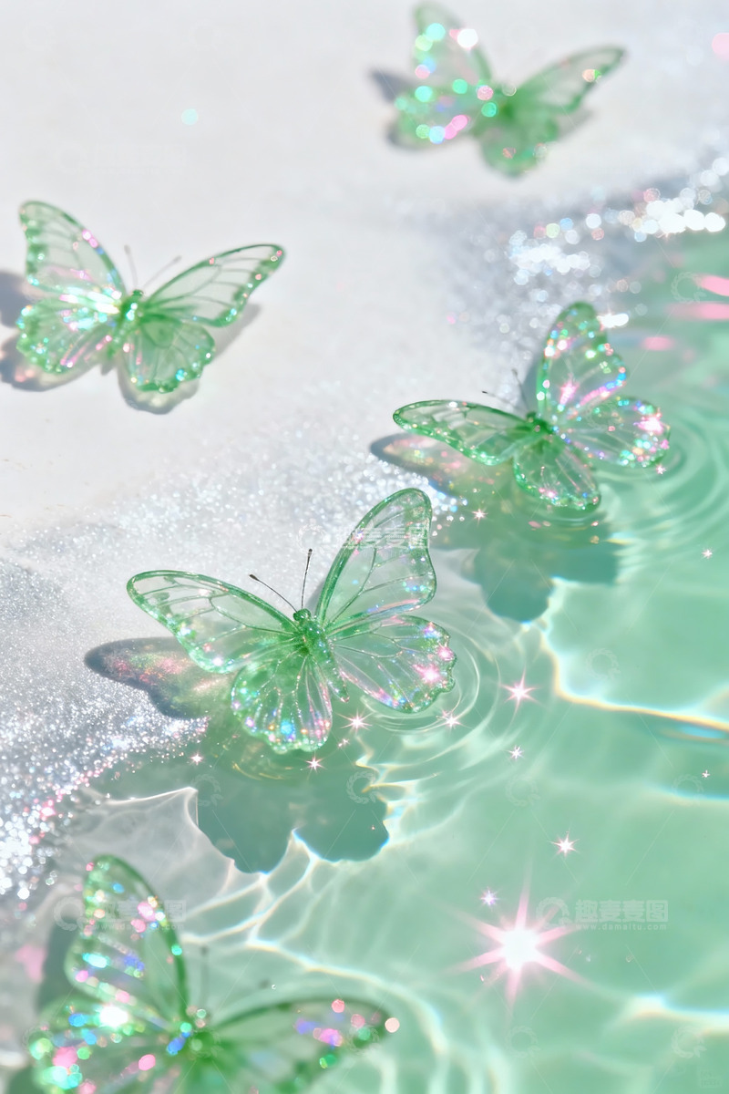 高清大图下载【趣麦麦图】水面梦幻蝴蝶