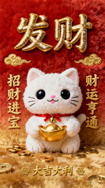 招财猫发财壁纸海报