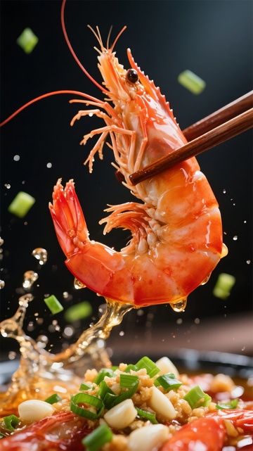 美食摄影大虾烹饪瞬间场景