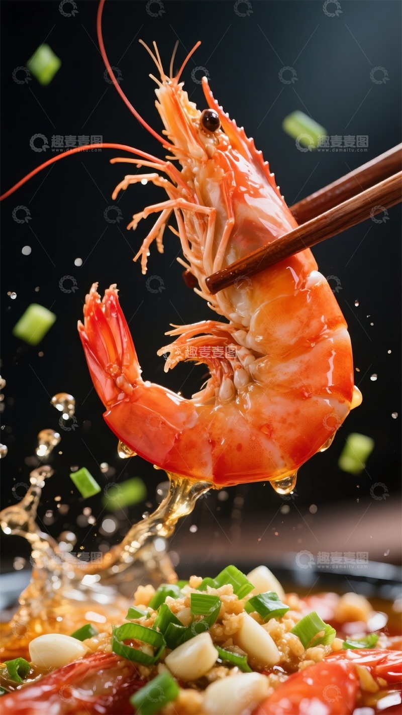 高清大图下载【趣麦麦图】美食摄影大虾烹饪瞬间场景