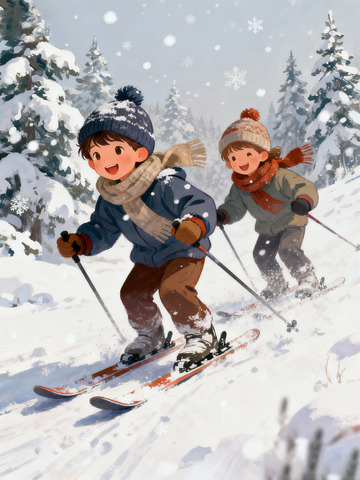 儿童滑雪插画