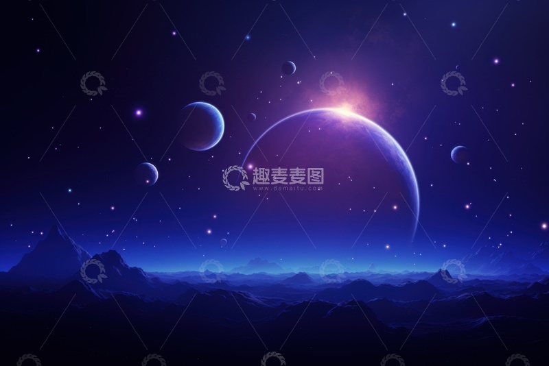 高清大图下载【趣麦麦图】星空夜幕插画背景