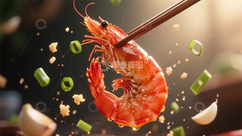 高清大图下载【趣麦麦图】美食烹饪鲜虾葱花画面
