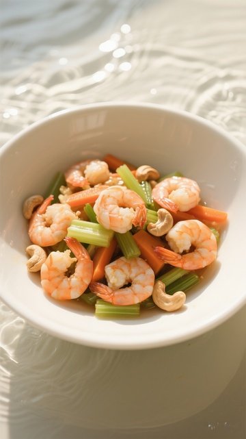 虾仁芹菜腰果美食摄影