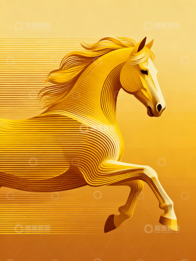 高清大图下载【趣麦麦图】金黄色线条艺术骏马