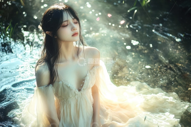 高清大图下载【趣麦麦图】穿着白裙子的美少女