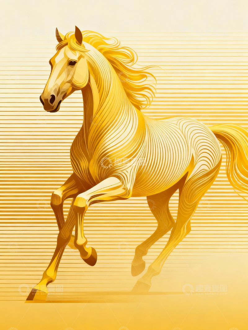 高清大图下载【趣麦麦图】金黄色骏马线条艺术