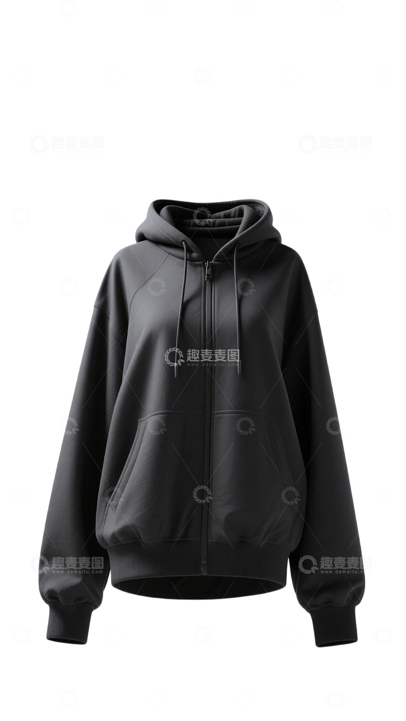 高清大图下载【趣麦麦图】黑色皮质连帽外套展示图