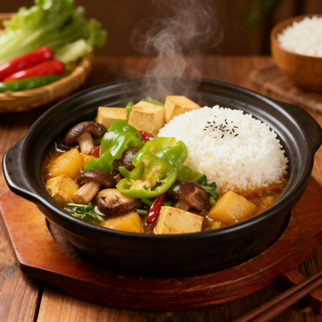 砂锅豆腐米饭美食摄影