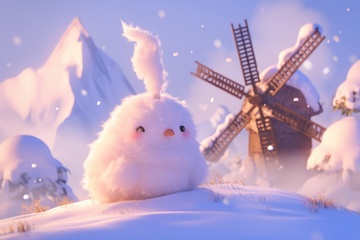 冬季雪地上的一只白色小鸟