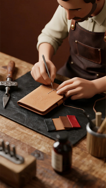 手工皮革制作工匠工作场景