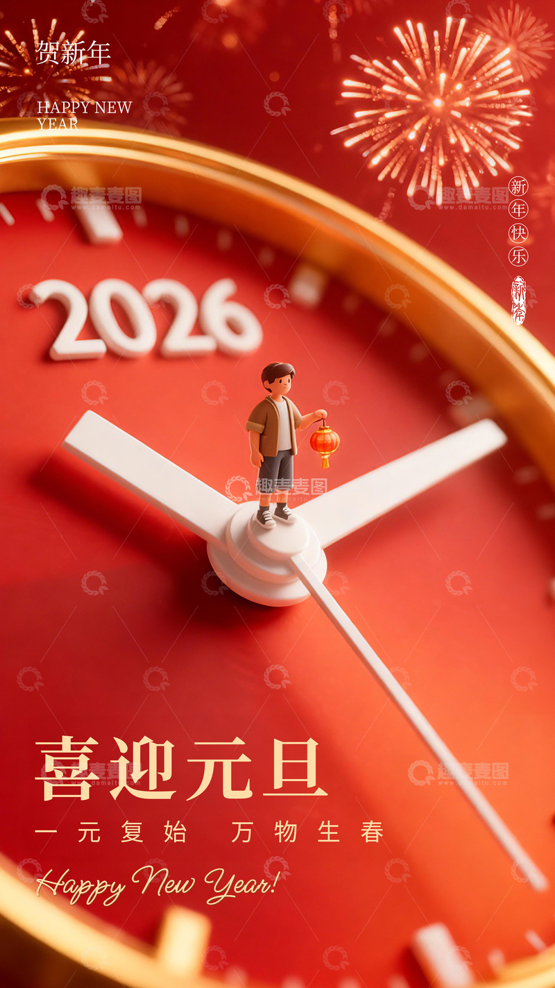 源文件下载【趣麦麦图】3D简约创意元旦快乐海报