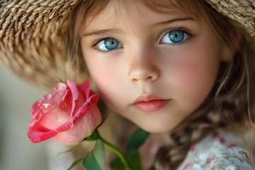 拿着玫瑰花的小女孩