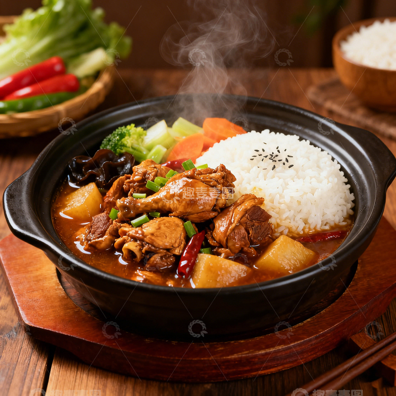 高清大图下载【趣麦麦图】-砂锅鸡米饭美食摄影