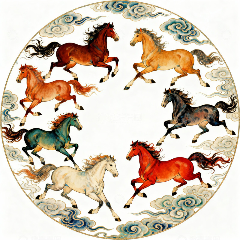 高清大图下载【趣麦麦图】中国传统骏马纹样设计