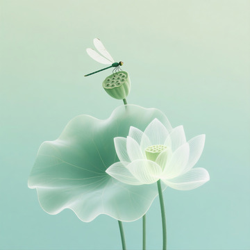 荷花莲蓬蜻蜓绢笔画