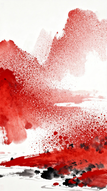 红色渲染东方写意水墨画2