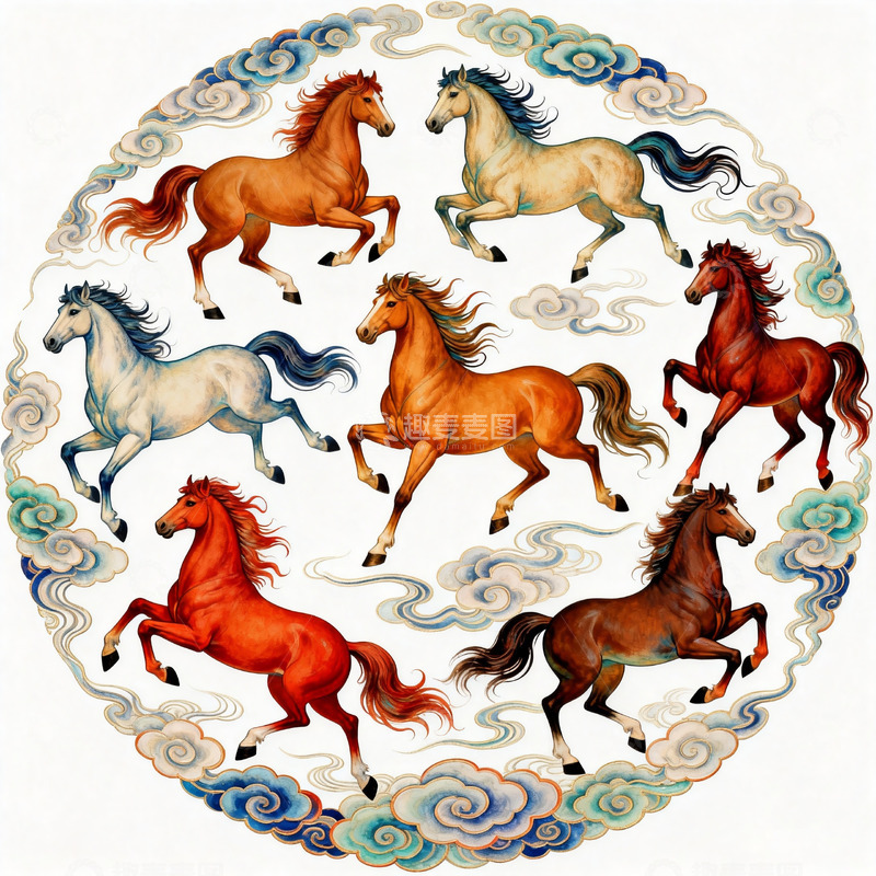 高清大图下载【趣麦麦图】传统骏马纹样设计